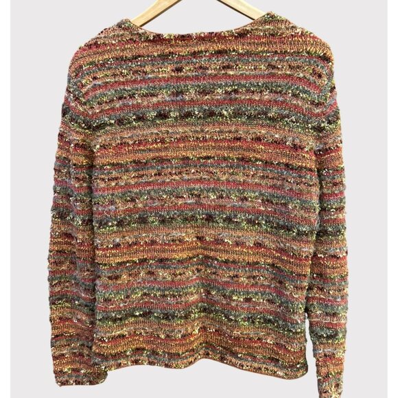 Vintage Talbots Fall Boucle Knit Cardigan Sweater Y2K Retro Medium Autumn Boho - Picture 4 of 5